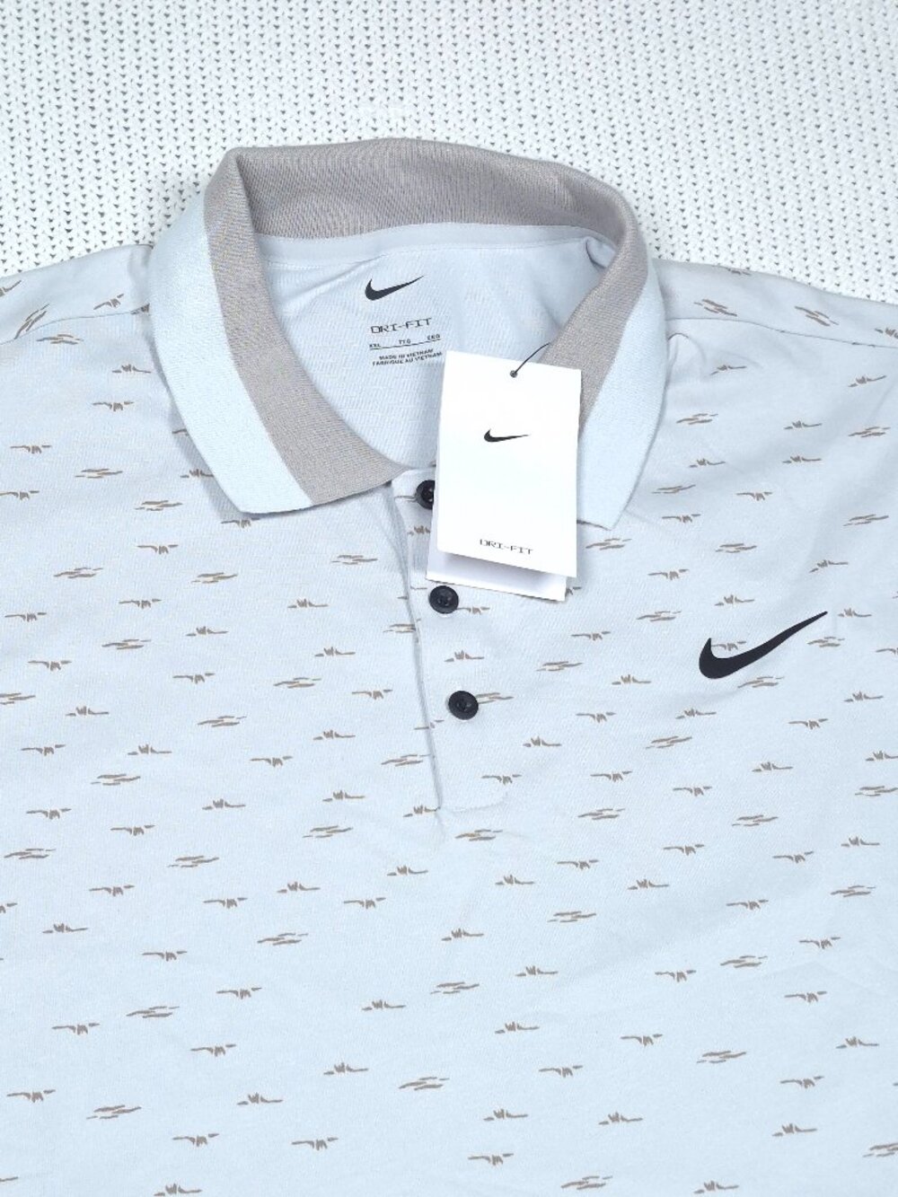 Nike Golf Polo Dri-FIT Abstract Print Shirt Men's 2XL Beige Tan